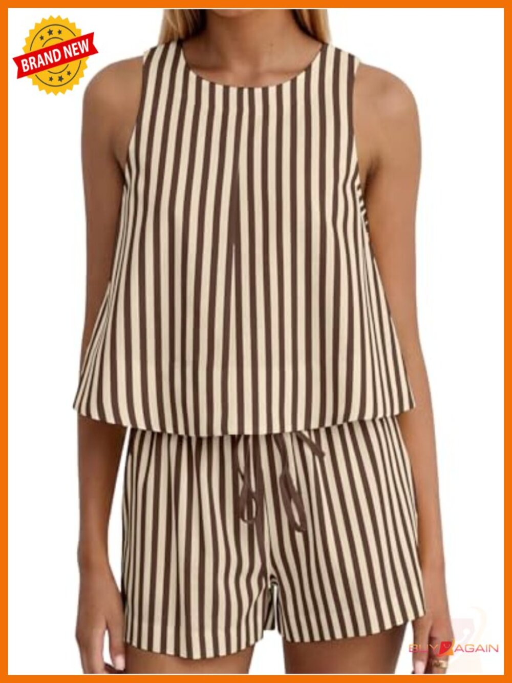 Women Linen Striped 2 Piece Lounge Set Sleeveless Tank Top Matching Shorts